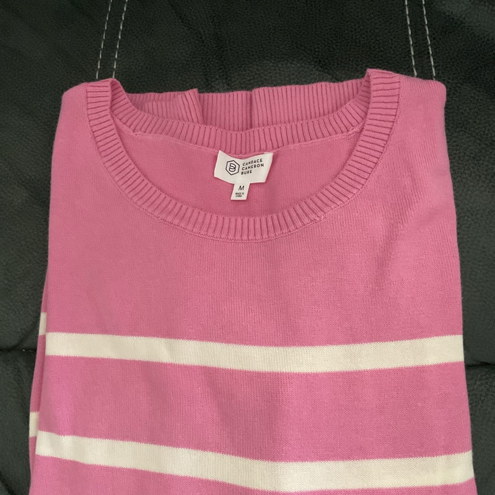 Candace Cameron Bure Pink and White Striped Sweater